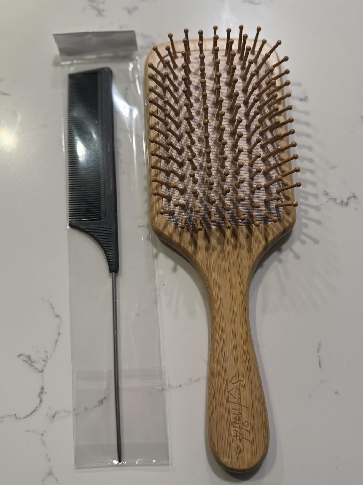 Sofmild Bamboo Hair Brush with Tail Comb, Detangling Paddle Brush customer photo 1