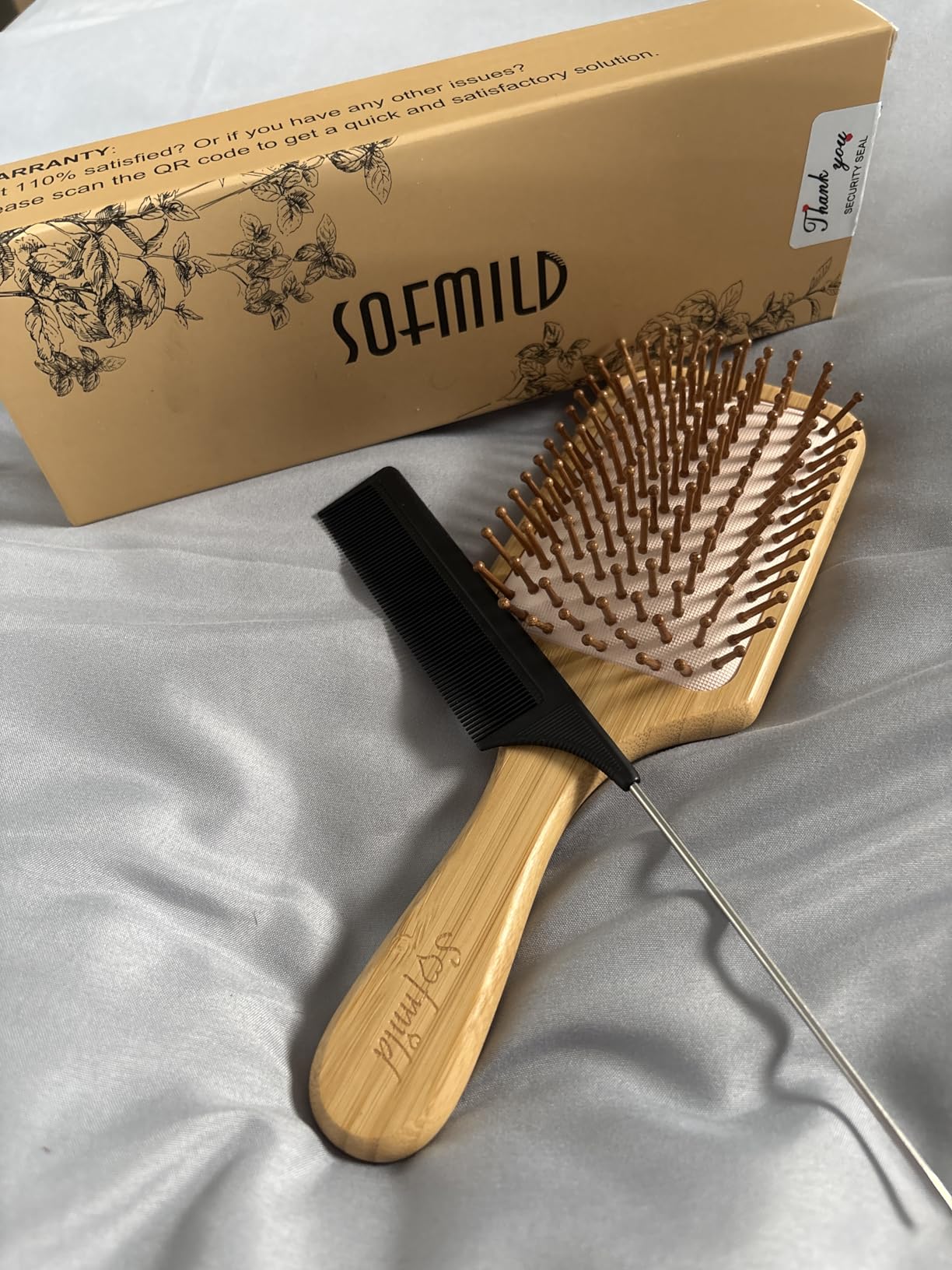 Sofmild Bamboo Hair Brush with Tail Comb, Detangling Paddle Brush customer photo 2