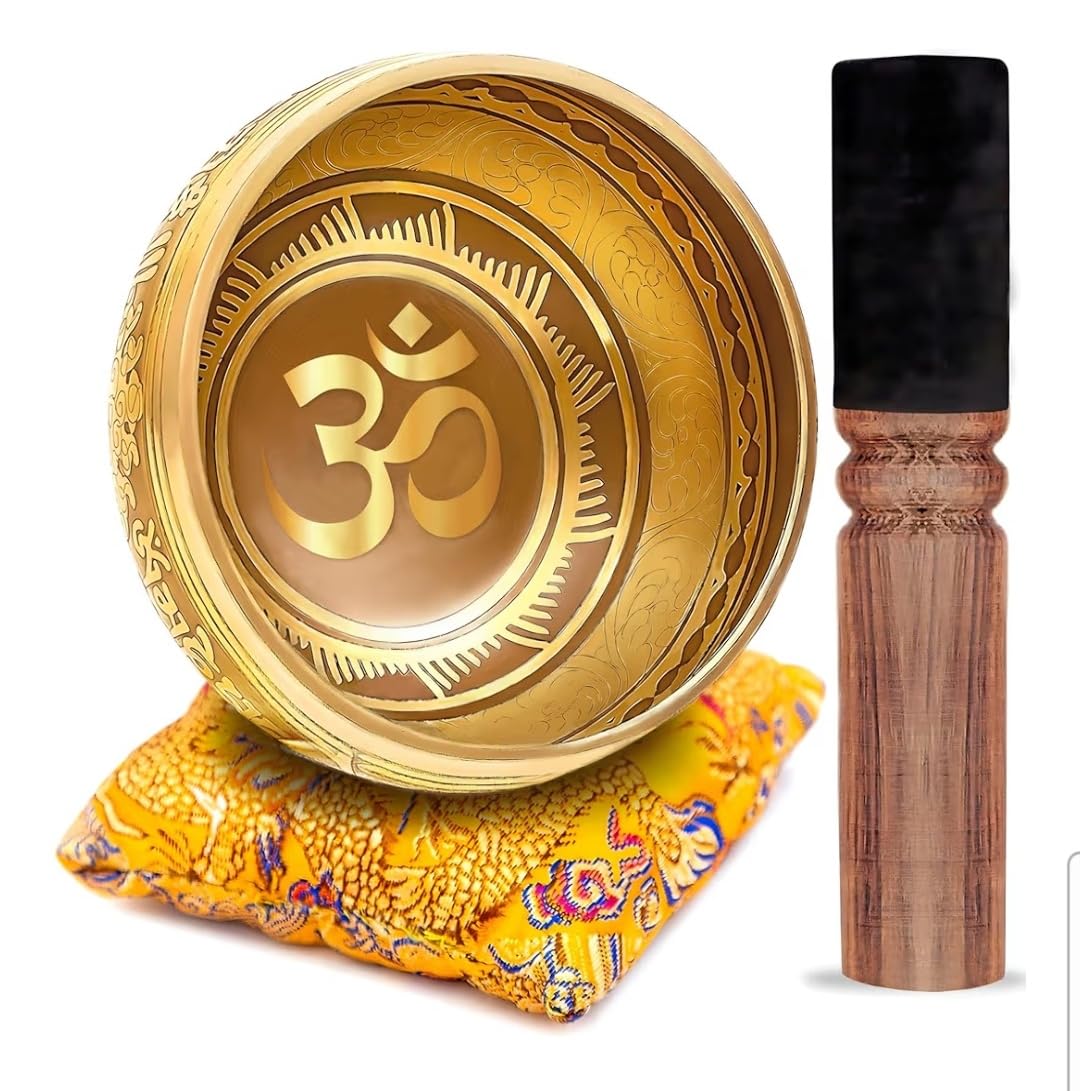 Tibetan Singing Bowl Set Bronze - Master Healing Grade - With Tibetan Thangka Art - Pure Tone By HIMALAYAN BAZAAR (Black & Yellow) customer photo 1