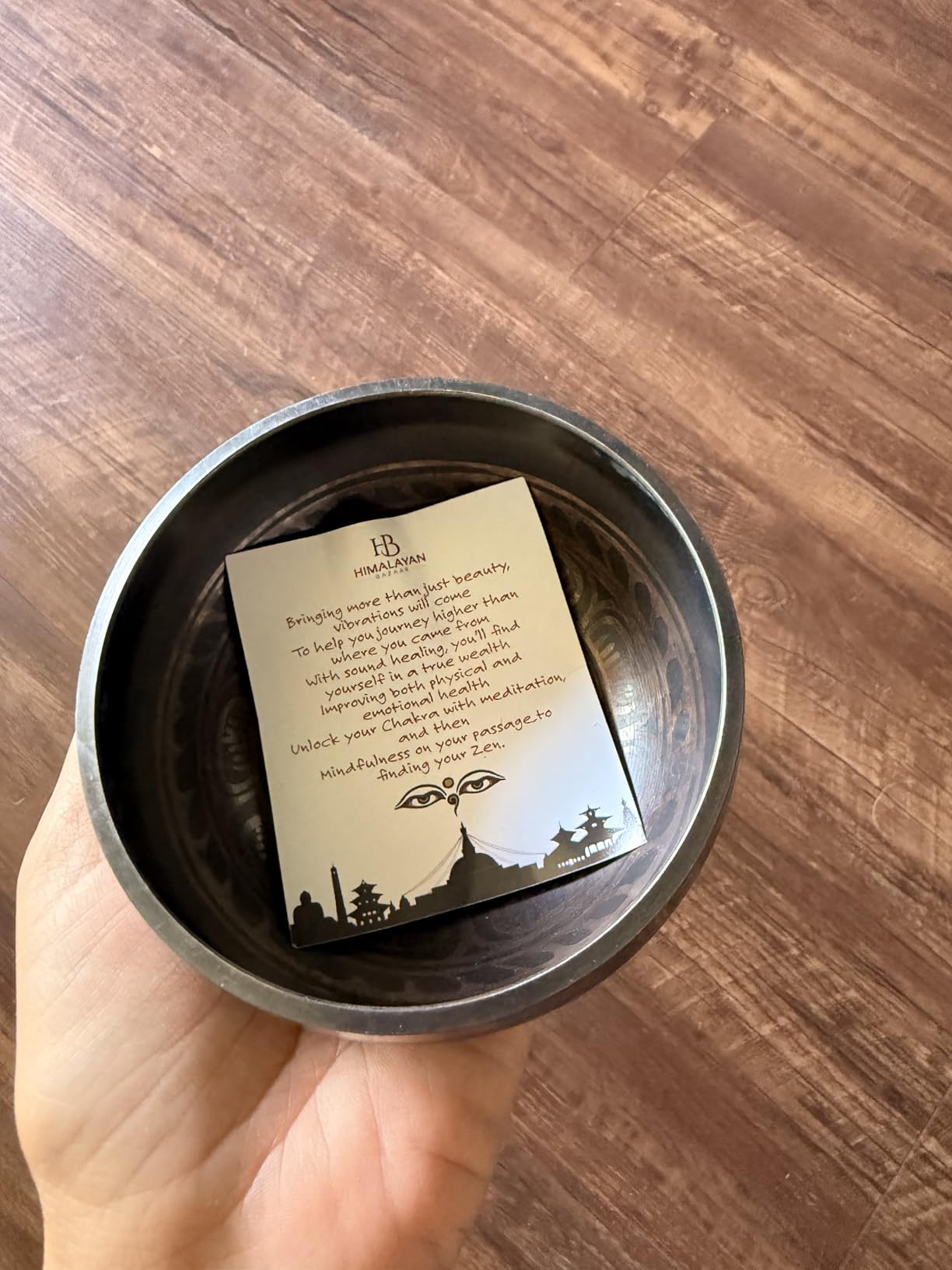 Tibetan Singing Bowl Set Bronze - Master Healing Grade - With Tibetan Thangka Art - Pure Tone By HIMALAYAN BAZAAR (Black & Yellow) customer photo 2