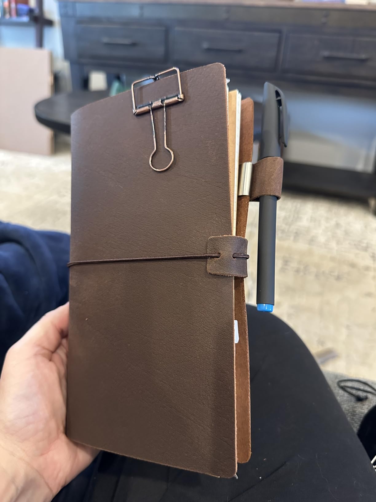 newestor Refillable Leather Journal Travelers Notebook - 8.5 x 4.5 Travel Diary with 5 Inserts + Pen Holder and Binder Clip, Standard Size, Brown customer photo 1