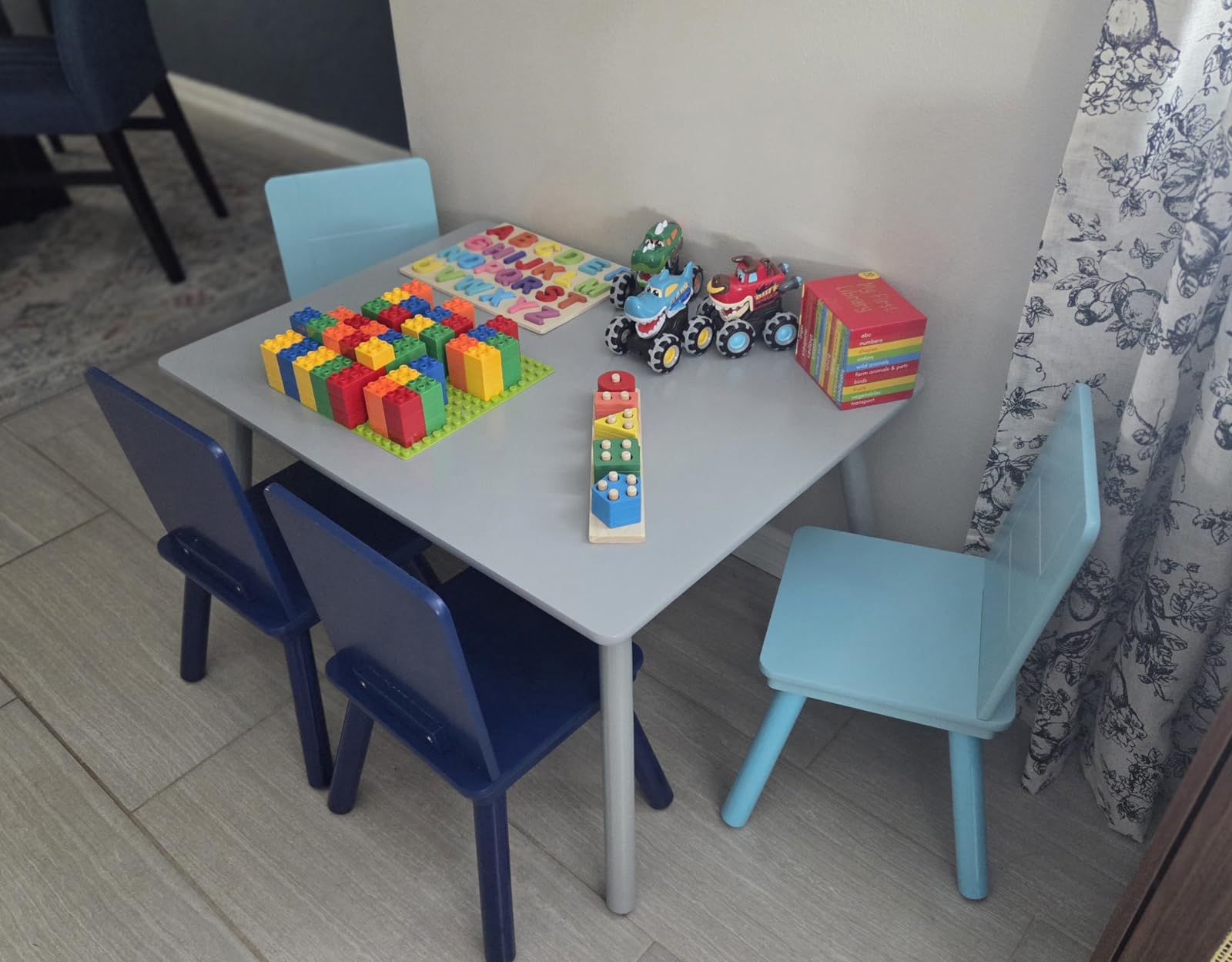 Delta Children Kids Table and Chair Set (4 Chairs Included), Grey/Blue customer photo 2