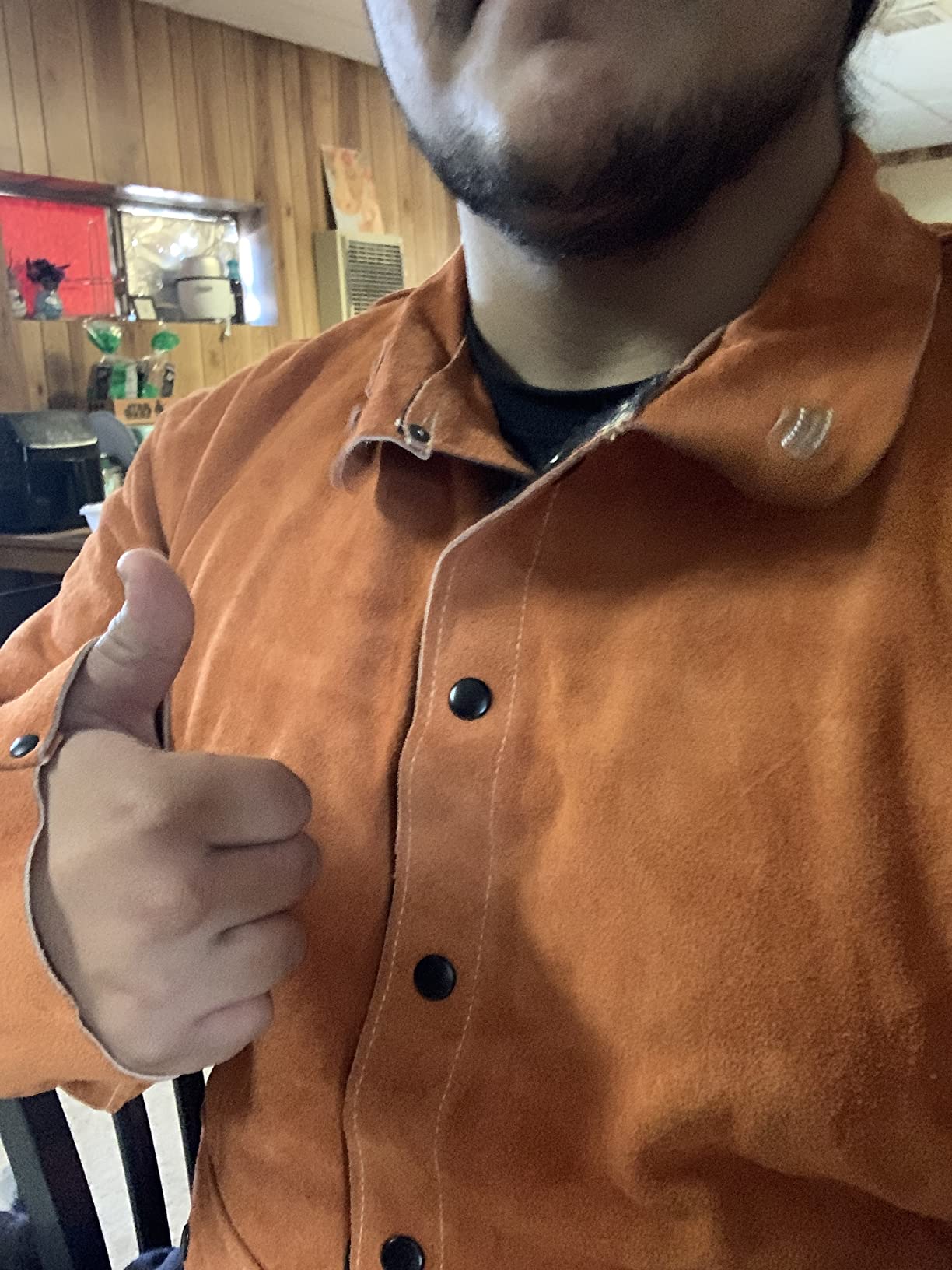 QeeLink Leather Welding Jacket - Flame-Resistant Heavy Duty Work Welder Jackets - Split Cowhide Welding Coat for Men Women customer photo 2