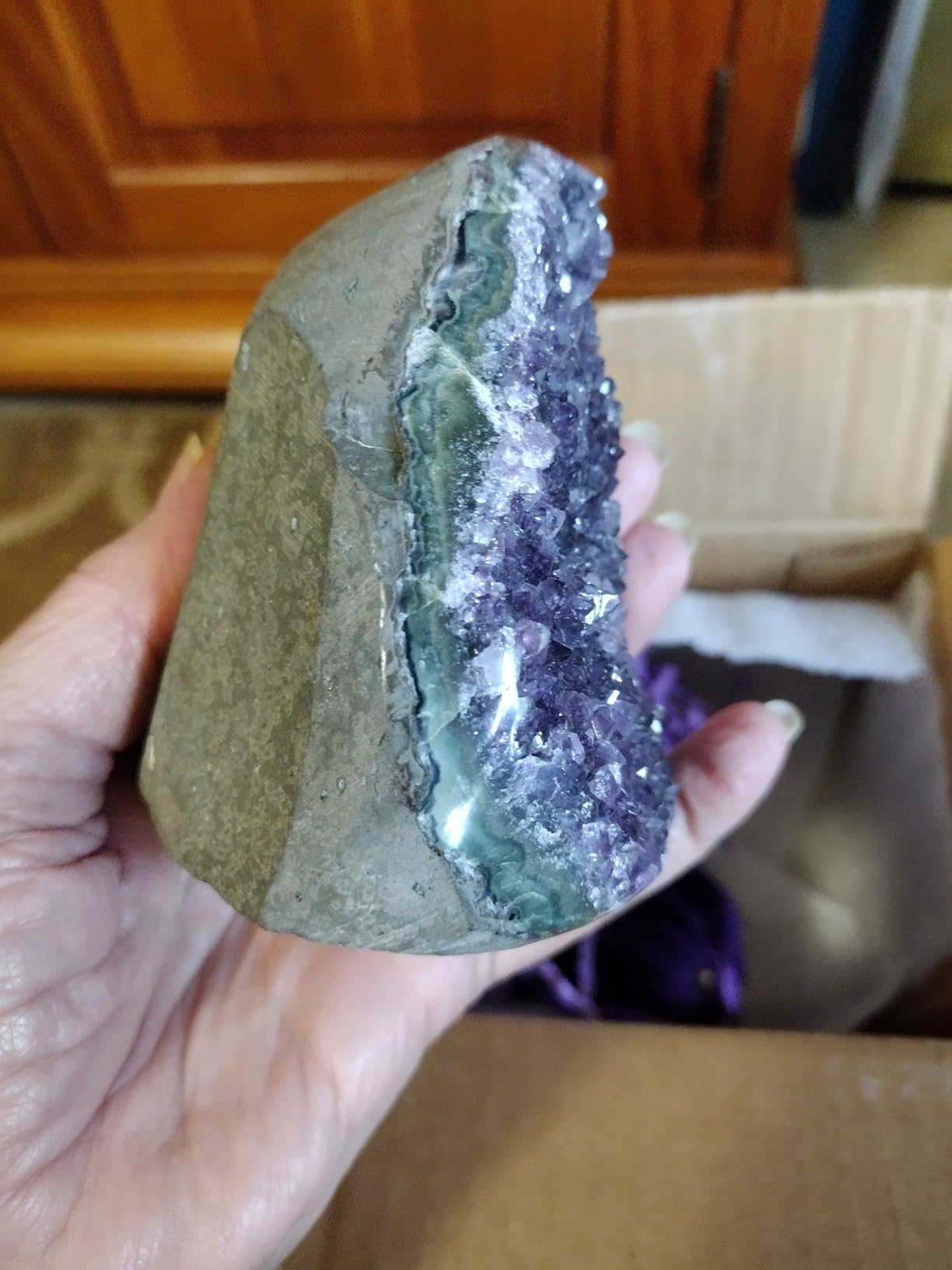 Natural Amethyst Geode Crystal Cluster 2-2.5 lb with BONUS Selenite Wand customer photo 2