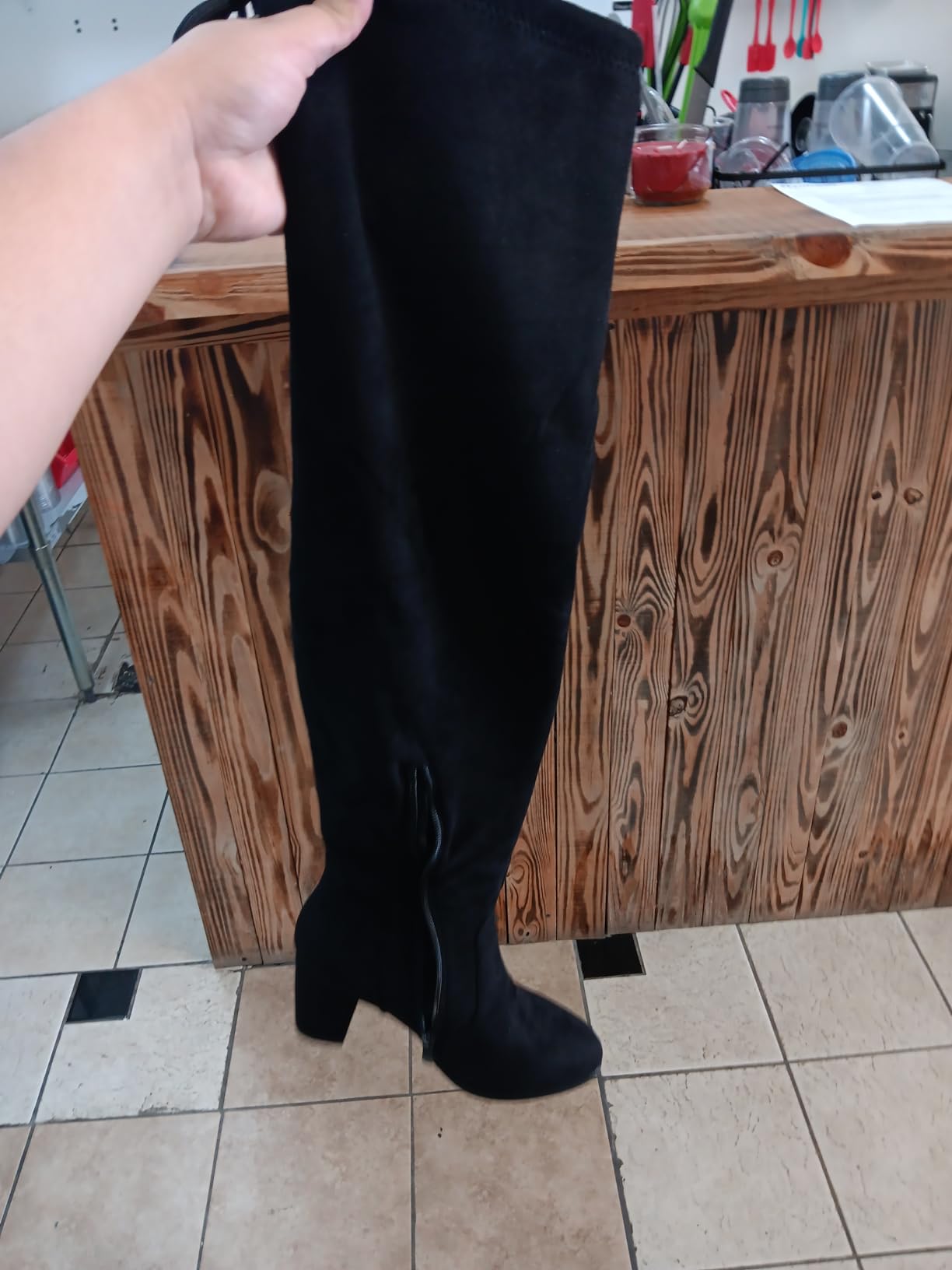 DREAM PAIRS Women's Thigh High Over The Knee Fashion Boots Block Mid Heel Long Sexy Faux Fur Boots customer photo 1