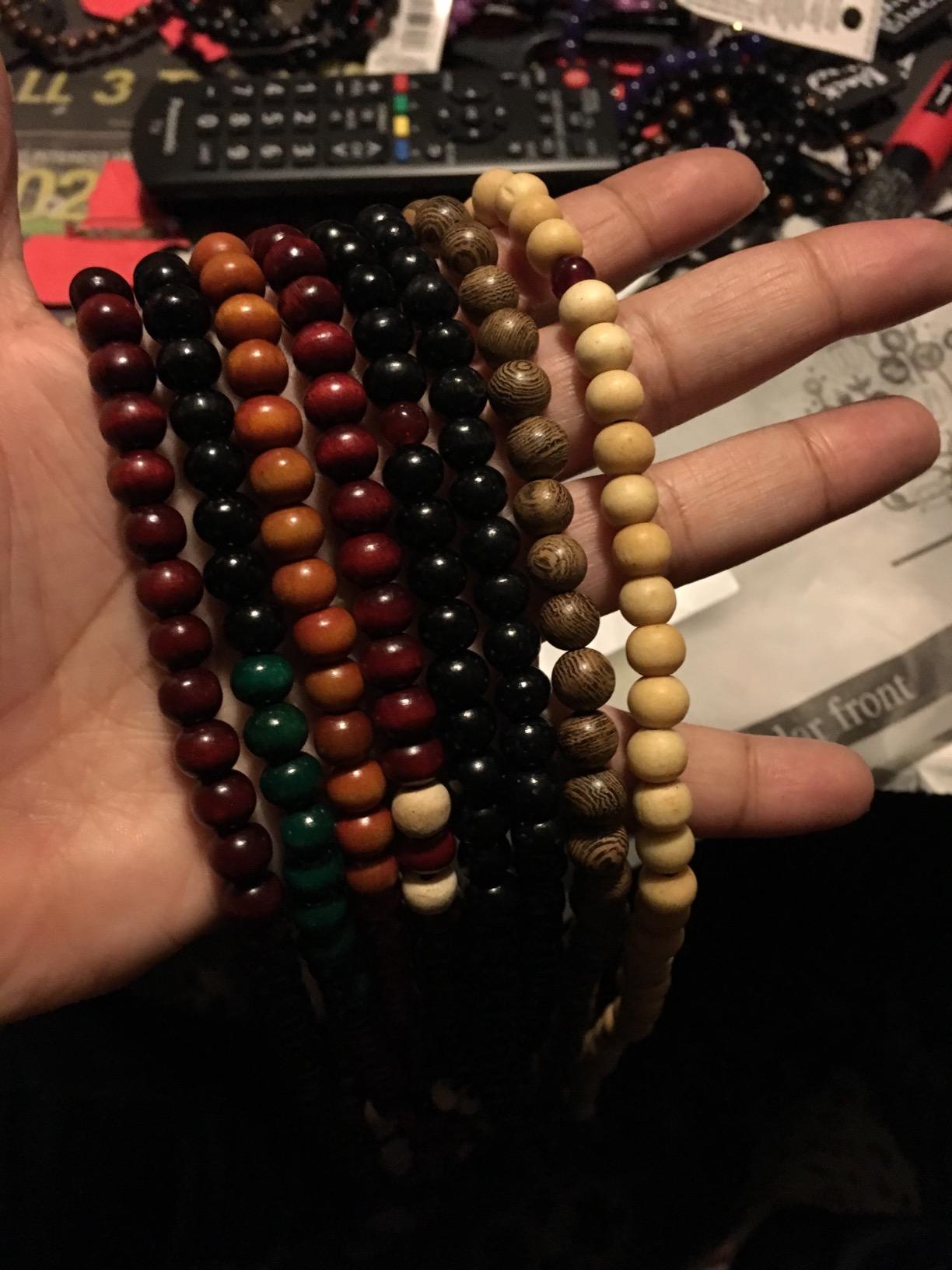 K&Q 9 Pcs Mens Womens Wood Chain Bracelets, Handmade Multilayer 8MM 108 Buddhist Strand Wood Mala Beaded Elastic Bracelet Necklace-Meditation Prayer Beads for Yoga, Spiritual Protection & Good Luck customer photo 1