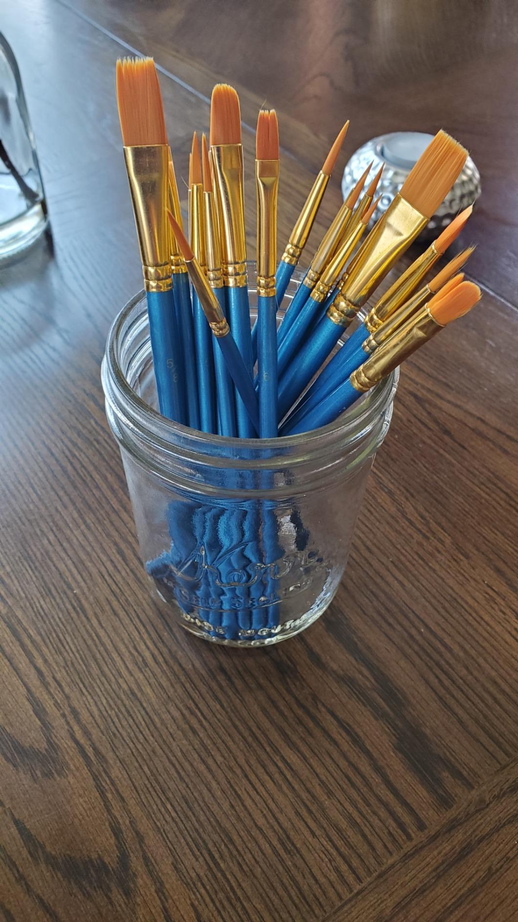 BOSOBO Paint Brushes Set, 20 Pcs Small Paint Brush Kit Round Flat Tip Nylon Hair, for Acrylic Painting, Watercolor, Oil Painting, Kids Face Nail Art Canvas Rock Craft, Art Supplies, Blue customer photo 1