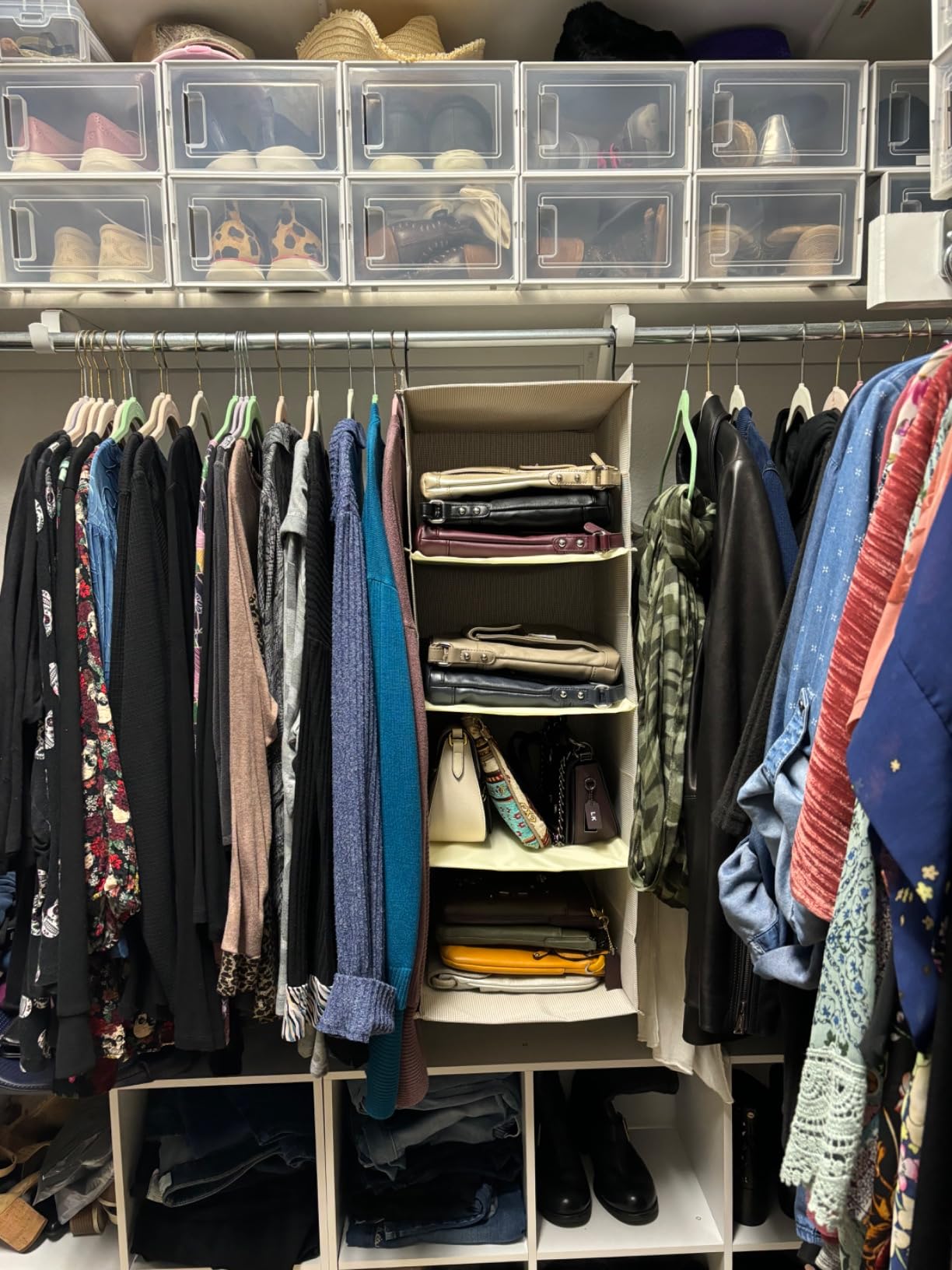 Hanging Closet Organizer 3-Shelf, Oxford Fabric Wardrobe Storage, Gray customer photo 2
