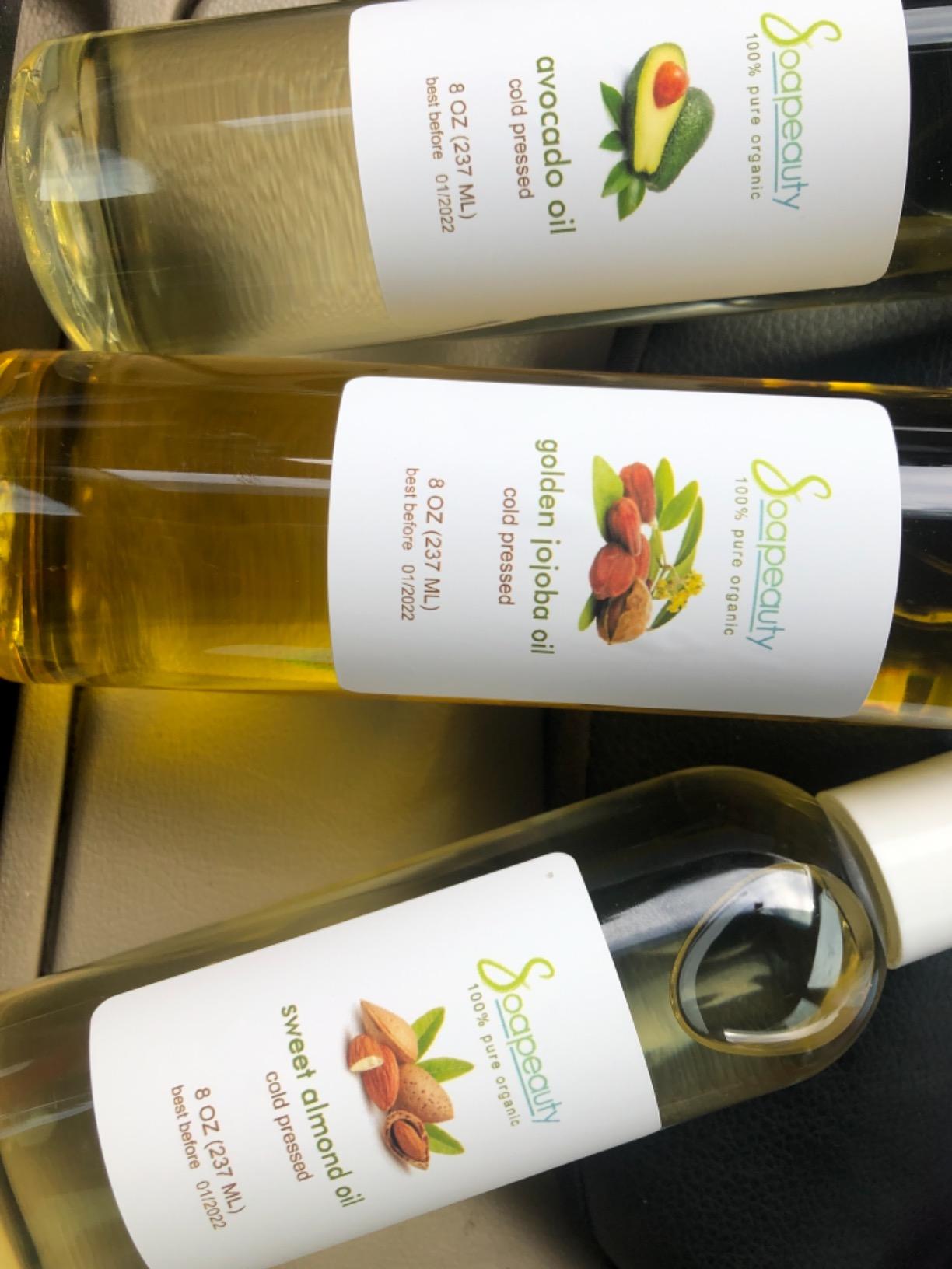 Sweet Almond Oil | Golden Jojoba Oil | Avocado Oil | Pack of 3 | Cold Pressed | Carrier for Essential Oils, Moisturizer for Skin, Face & Hair, Soap Making | 8 fl oz Each customer photo 1