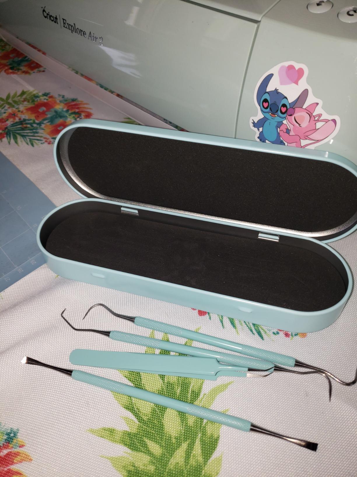 Whaline Vinyl Weeding Tools Set of 4, Precision Stainless Steel Weeder Kit with Case, Includes Scraper, Hook, Spatula, Tweezers for Silhouette Cameo, Lettering & Paper Craft (Pink) customer photo 1