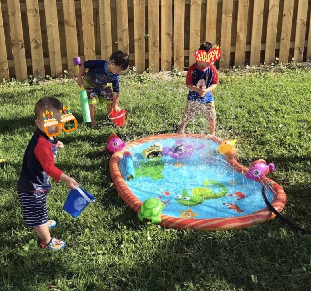BANZAI Splash Pad Toddler Water Play Mat, 58 in Outdoor Kids Sprinkler Mat with 3D Sea Characters, Baby Splash Pad for Backyard Summer Fun customer photo 2