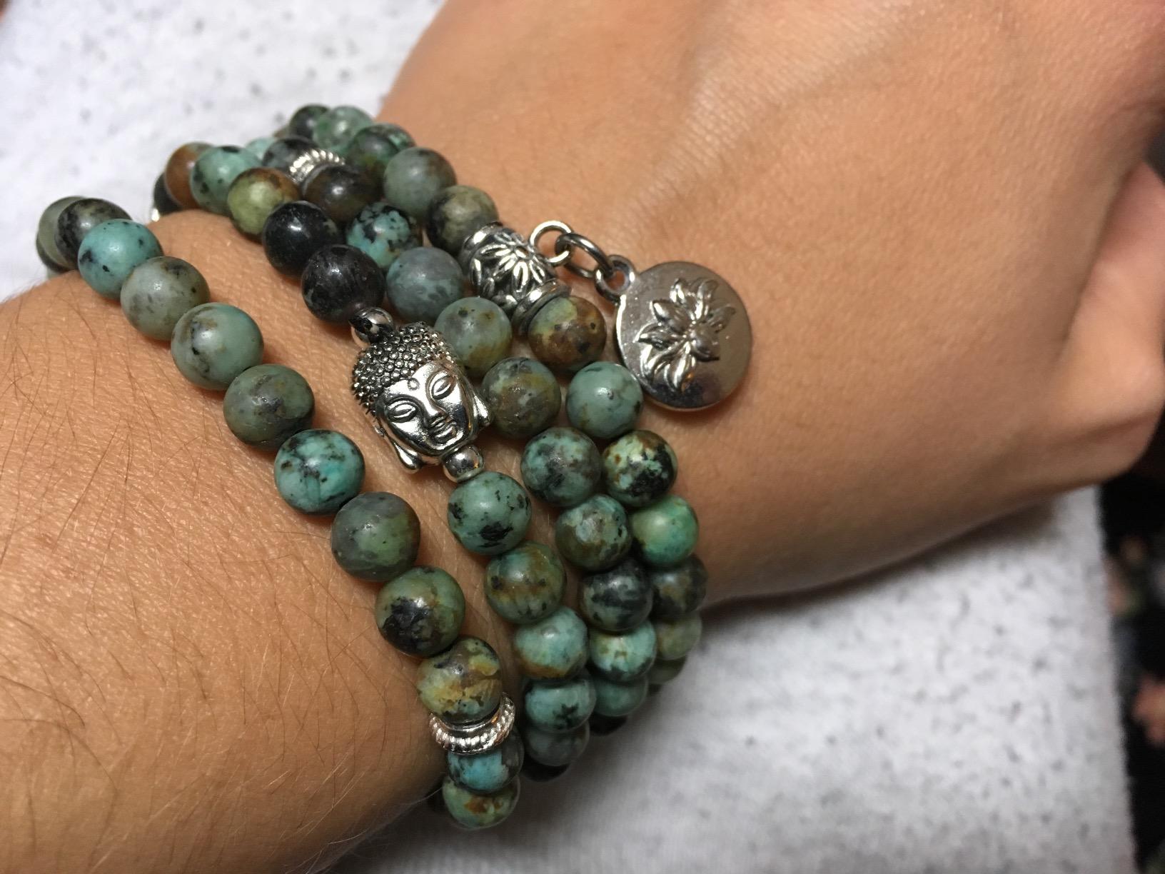 Bivei 108 Mala Beads Necklace Long Beaded Wrap Bracelets Genuine Gemstone Mala Prayer Beads Lotus Buddha Charm Yoga Meditation Necklace customer photo 1