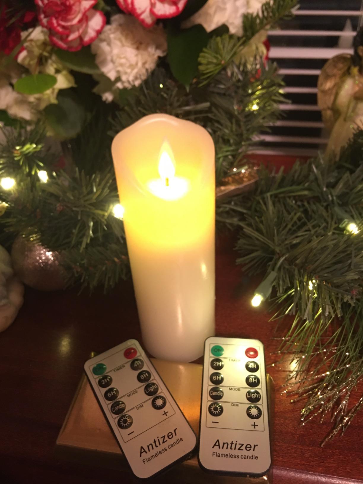 antizer Flameless Candles Set of 9 Ivory Dripless Real Wax Pillars Include Realistic Dancing LED Flames and 10-Key Remote Control with 24-Hour Timer Function 400+ Hours By 2 AA Batteries customer photo 2
