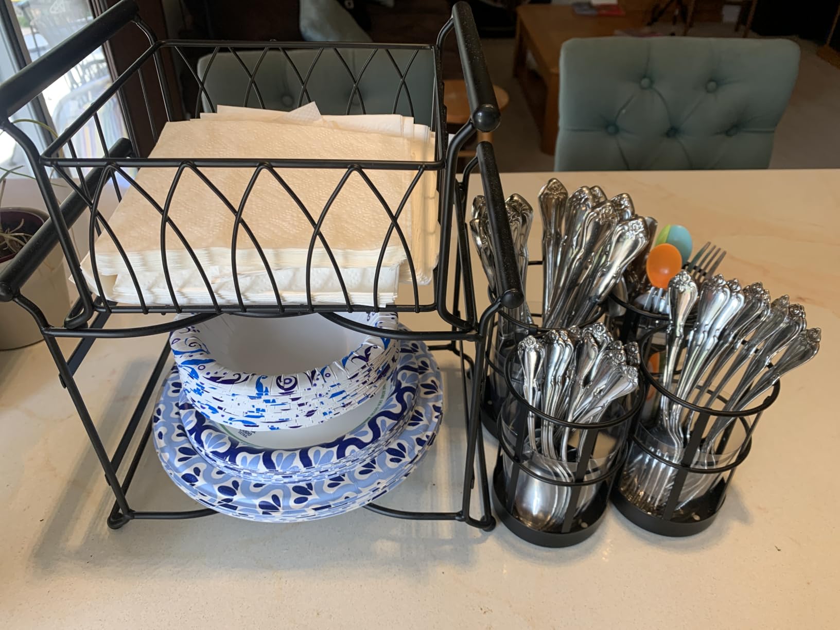 Sorbus Buffet Caddy, 7-Piece 3-Tier Set, Stackable Design (Black) | Multi-compartment tabletop organization for plates, napkins and utensils; detachable format for kitchens and parties. customer photo 1