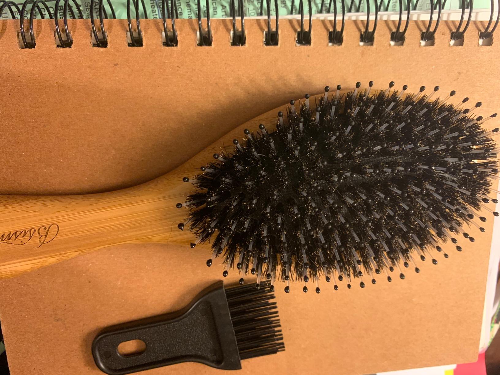 Hair Brush Comb Set Boar Bristle Hairbrush for Curly Thick Long Fine Dry Wet Hair,Best Travel Bamboo Paddle Detangler Detangling Hair Brushes for Women Men Kids Adding Shine Smoothing Hair customer photo 2