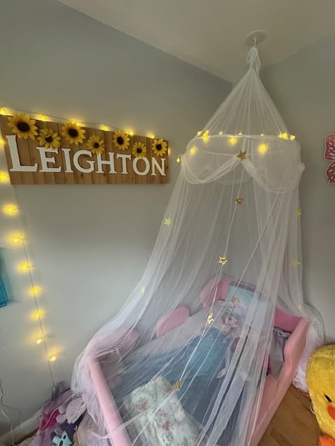Bed Canopy with Lights for Girls,Gold Star Princess Crib Canopy Curtains,Extra Large Dome Mosquito Net Reading Nook Canopy for Kids Boys Twin Full Queen Size Bed,Fire Retardant Fabric customer photo 1
