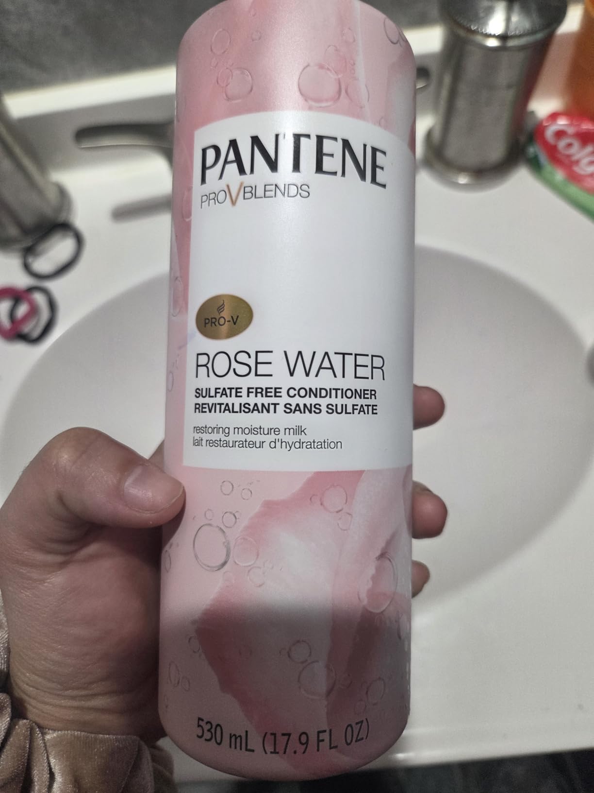 Pantene Sulfate Free Shampoo and Conditioner Set, Rose Water, Soothing and Moisturizing, Infused with Vitamin B5, for all Hair Types, Safe for Color Treated Hair, Pro-V Blend, 17.9 Fl Oz Each, 2 Pack customer photo 1