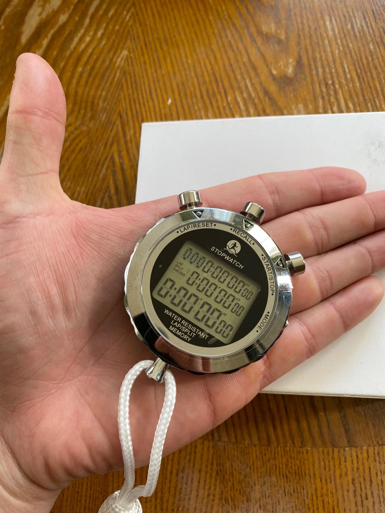 Stopwatch Timer, Digital Stop Watch with 0.01second & 0.001second Timing, Metal 10/100/400 Laps Memory, Rolilink Large Display Alarm Clock for Coach Sports Running Marathon customer photo 2
