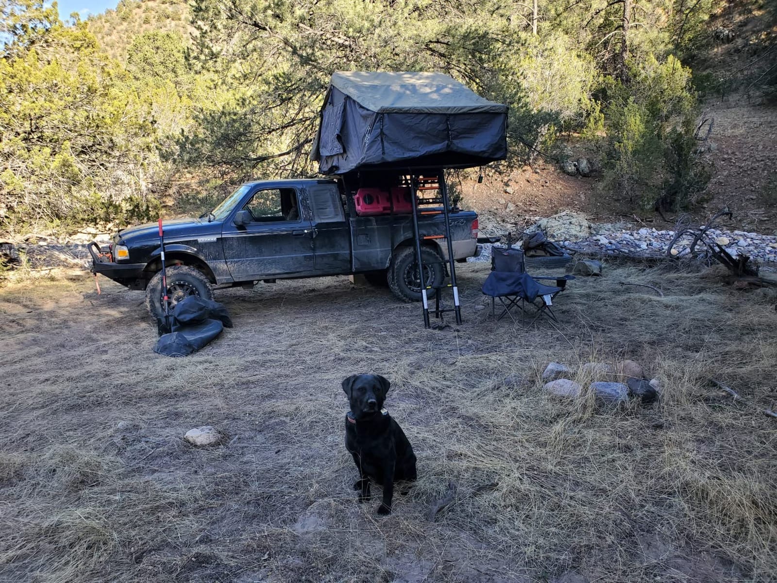 Overland Vehicle Systems HD Nomadic 3 Extended Soft Shell Roof Top Tent - Dark Gray Base with Green Rain Fly & Black 1000G PVC Travel Cover - Black Aluminum Base customer photo 1