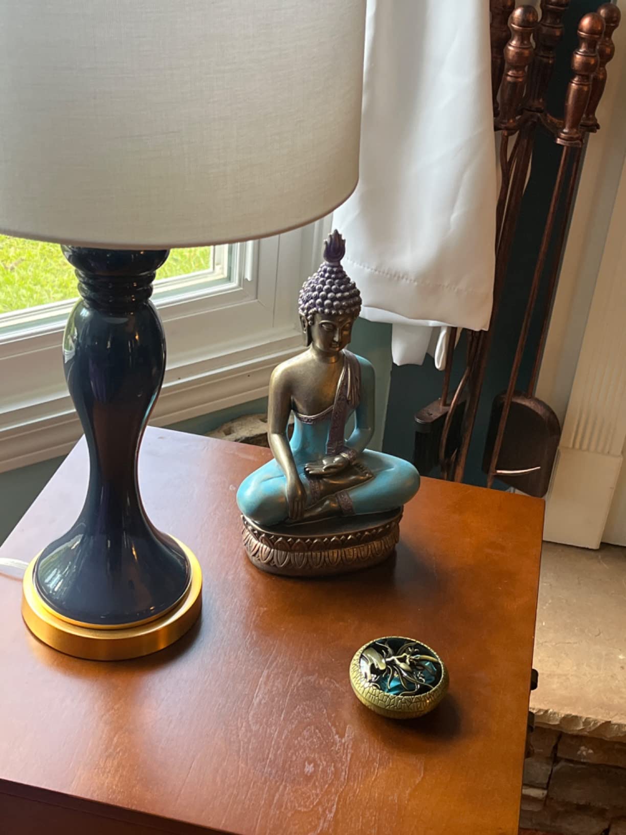 Large 12.5-Inch Polyresin Buddha Statue, Hand-Painted Turquoise & Gold customer photo 1