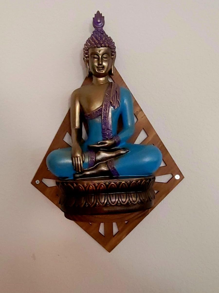 Large 12.5-Inch Polyresin Buddha Statue, Hand-Painted Turquoise & Gold customer photo 2