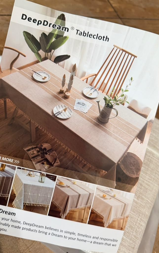 Deep Dream Tablecloths, 55 x 86 Inch Waterproof Table Cloth, Linens Wrinkle Free Anti-Fading, Rustic Table Cover Decoration for Kitchen Dinning Christmas (Rectangle/Oblong,6-8 Seats, Light Coffee) customer photo 2