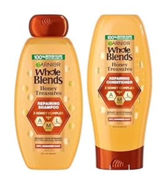 Garnier Whole Blends Honey Treasures Repairing Shampoo, Conditioner + Hair Mask Set for Dry, Damaged Hair (3 Items), 1 Kit (Packaging May Vary) customer photo 2
