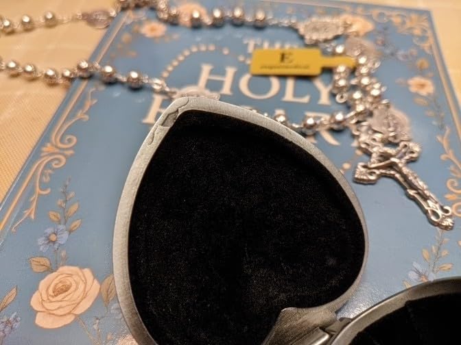 HANDMADE Silver Rose Beads Catholic 5 Decade Rosary with Cross Gift Box Italy Crucifix customer photo 2