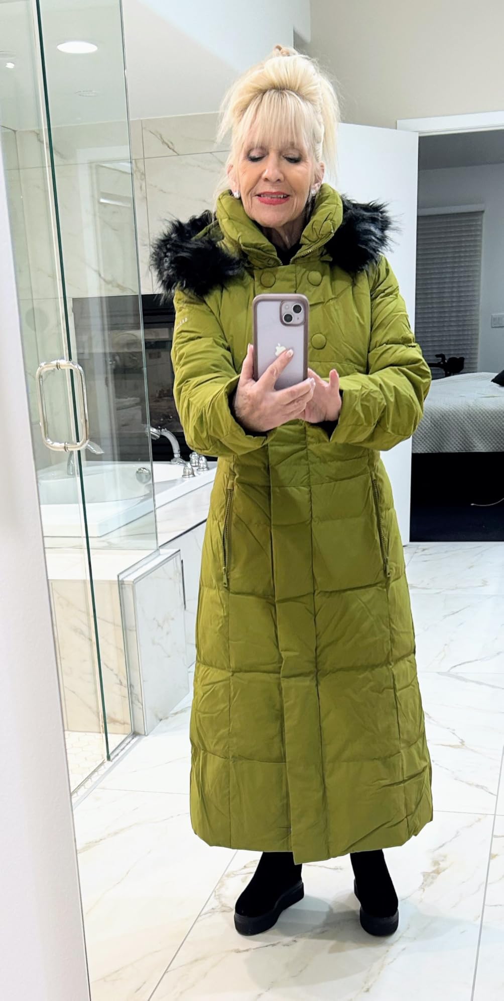 Orolay Women Warm Down Jacket with Hood Fur Long Puffer Coat Brown customer photo 1