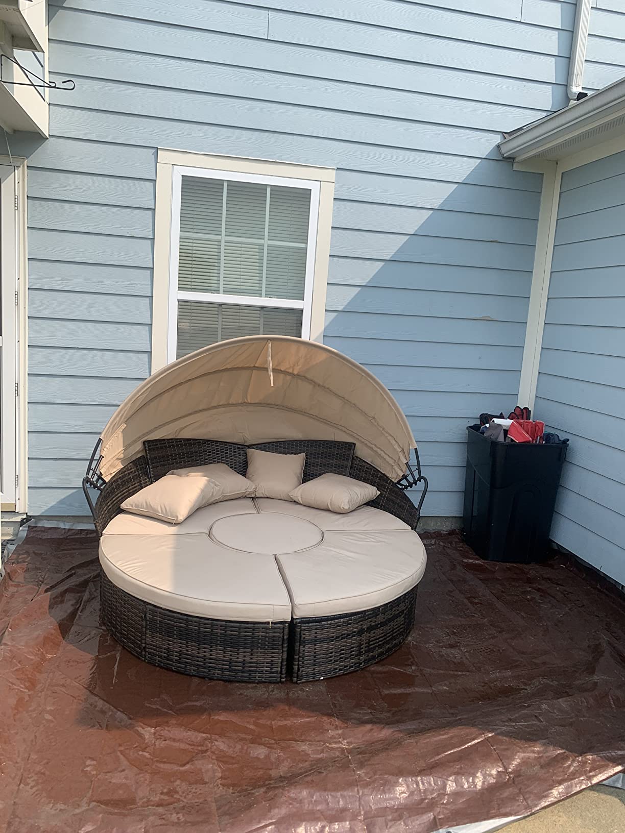 Outdoor Patio Furniture Canopy Daybed Round Sofas, 4 Pieces Seating Separates Cushioned Seats, Black Wicker, Lawn Poolside Garden, Grey customer photo 2