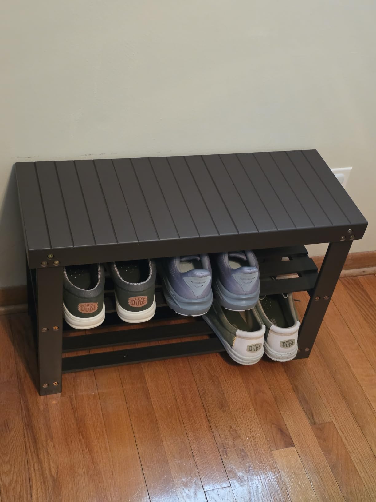 Pipishell 3 Tier Bamboo Shoe Rack Bench for Entryway, Brown | 100% natural bamboo, sturdy and durable, 300 lbs weight capacity, space-saving shoe organizer, easy assembly, holds 6-8 pairs customer photo 1