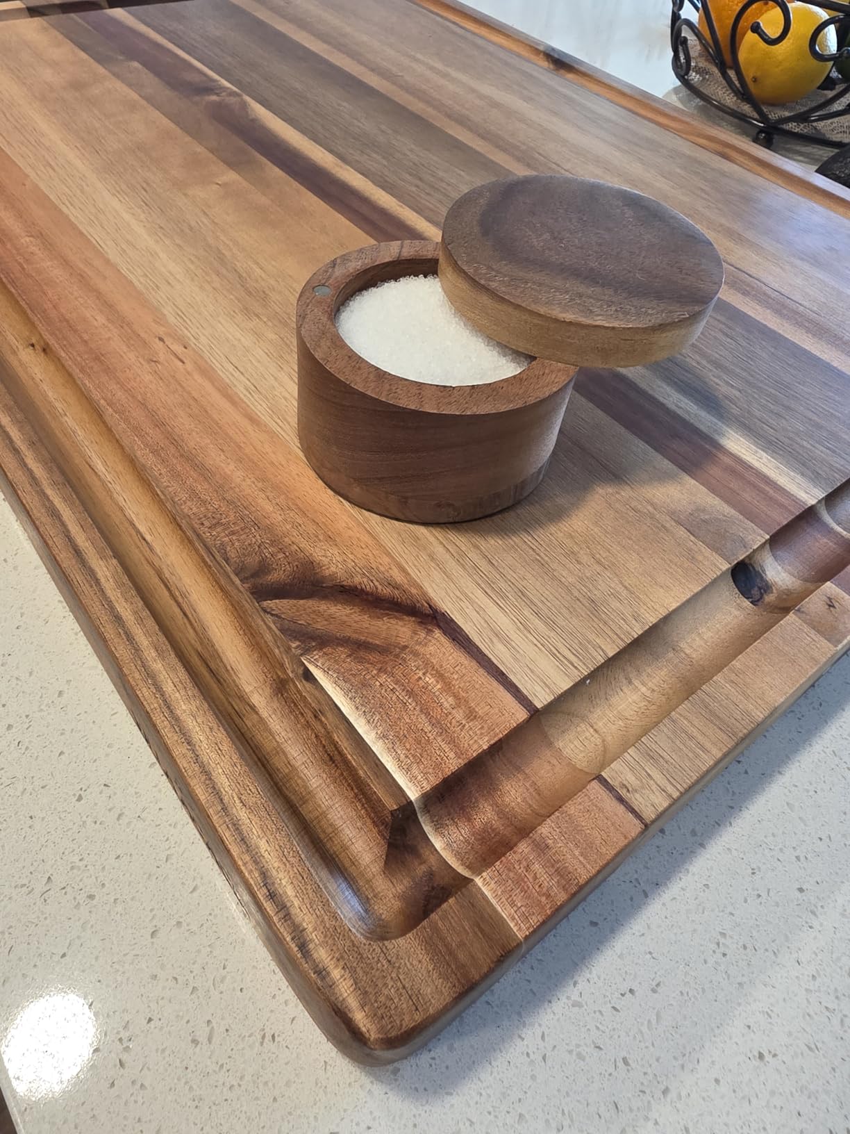Kaizen Casa Acacia Wood Salt or Spice Box with Swivel Cover perfect for keeping table salt, gourmet salts, herbs or favorite seasonings, close at hand on your countertop. customer photo 2