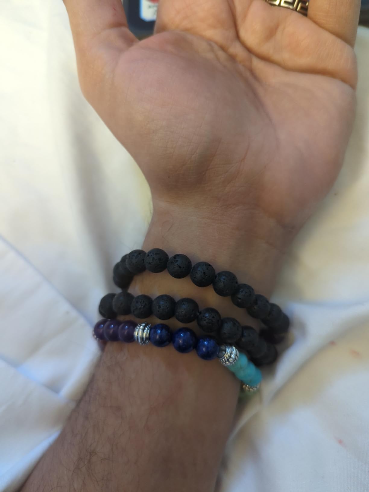Black Lava Stone 7 Chakra Bracelets 6pcs mix 8mm Yinyang Rock Bead Elastic Natural Stones Gemstones Oil Diffuser Yoga Meditation Beads Bracelets for Men Women Jewelry customer photo 2