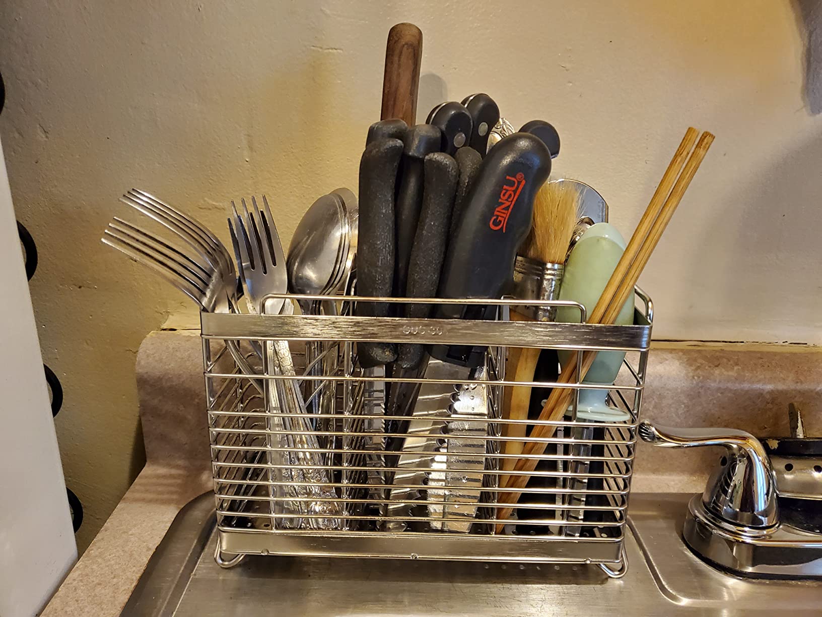 TESOT Silverware Caddy Utensil Caddy Spoon Holder with 4 Divided Compartments, Sturdy Stainless Steel, Rust Proof customer photo 1
