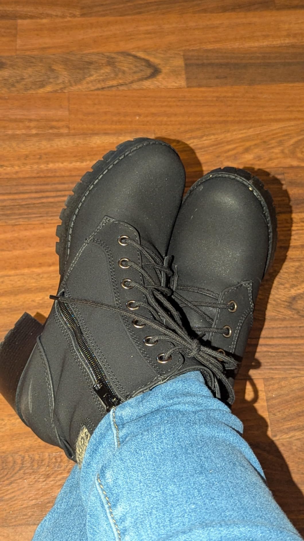 Soda Single Lug Sole Chunky Heel Combat Ankle Boot Lace up w/Side Zipper customer photo 2