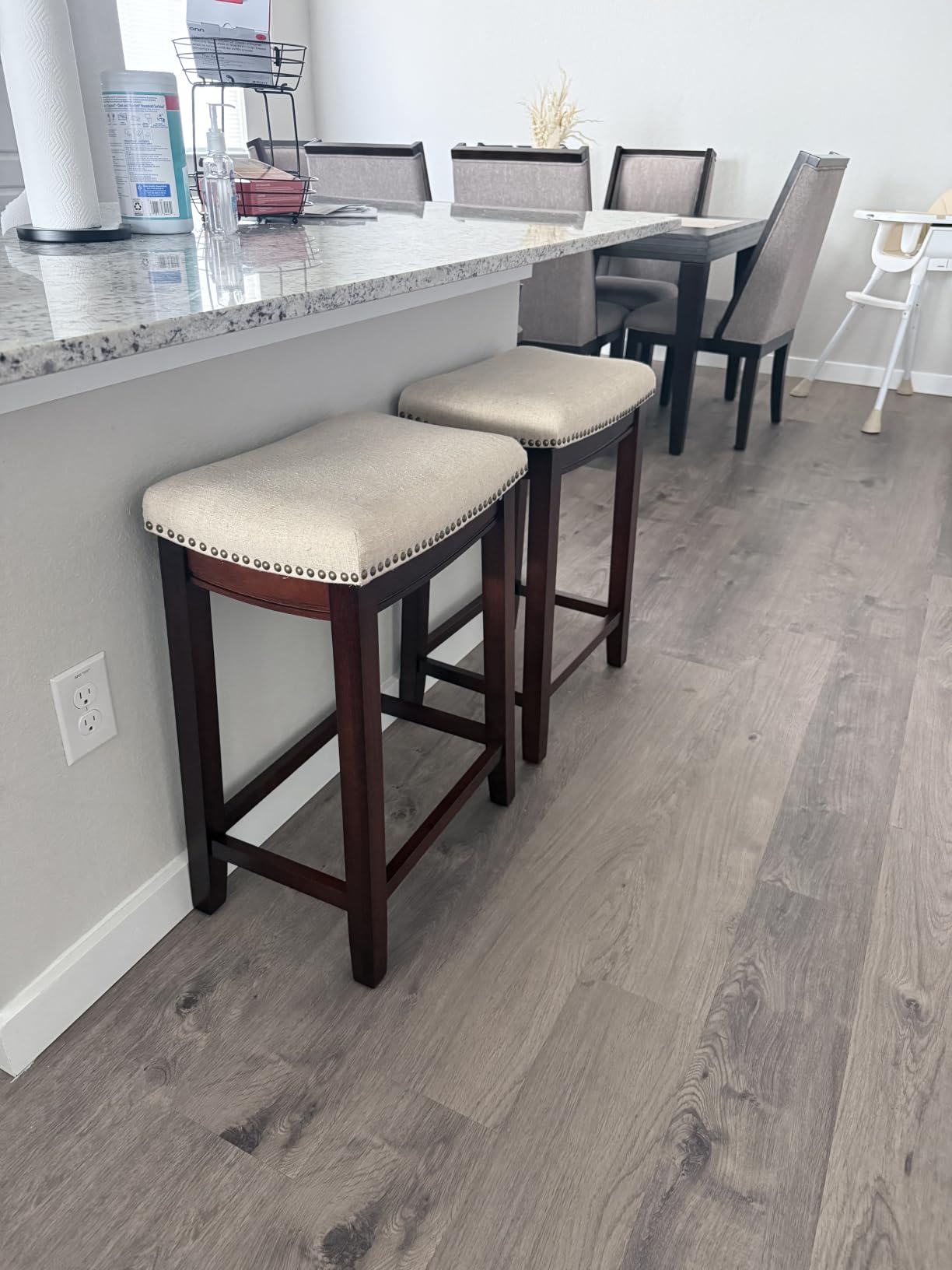 Linon Kingston Natural Wood with Upholstered Linen seat 24 Inch Seat Height Backless Counter Stool customer photo 1