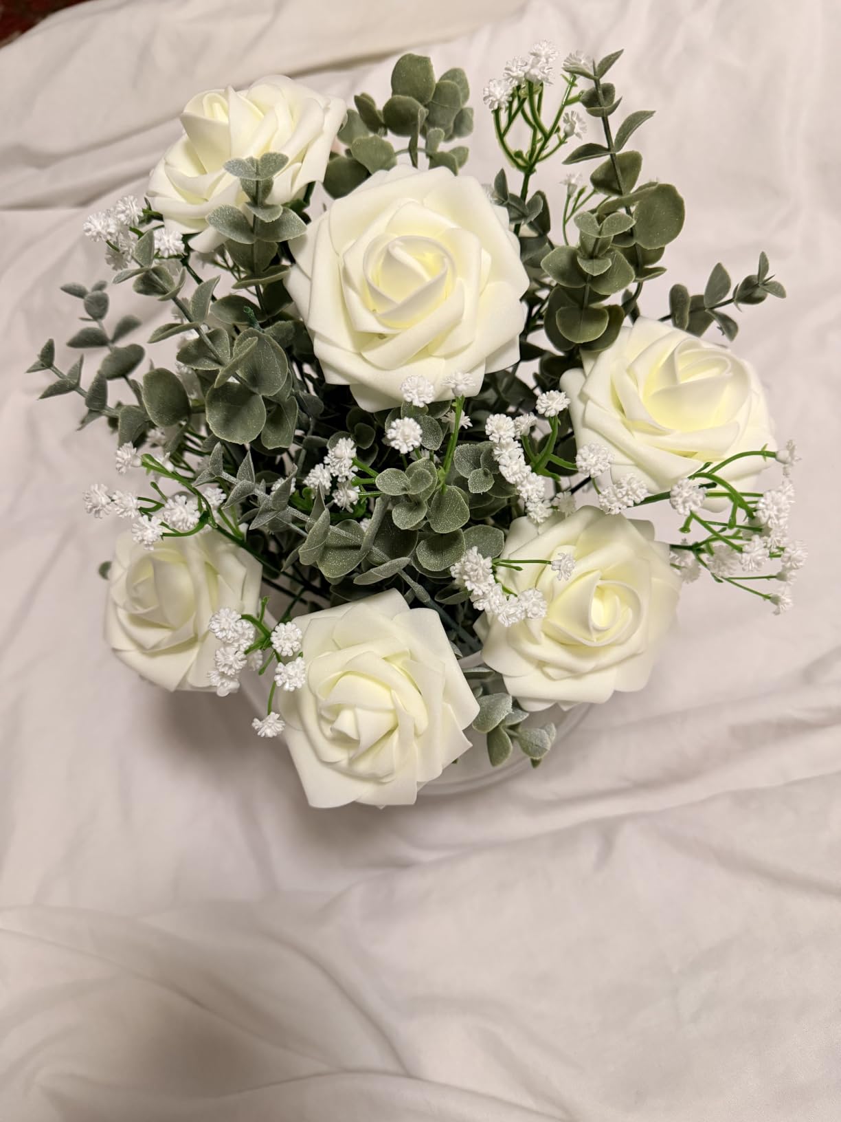 Floroom Artificial Flowers 25pcs Real Looking Ivory Foam Fake Roses with Stems for DIY Wedding Bouquets White Bridal Shower Centerpieces Arrangements Party Tables Decorations customer photo 1