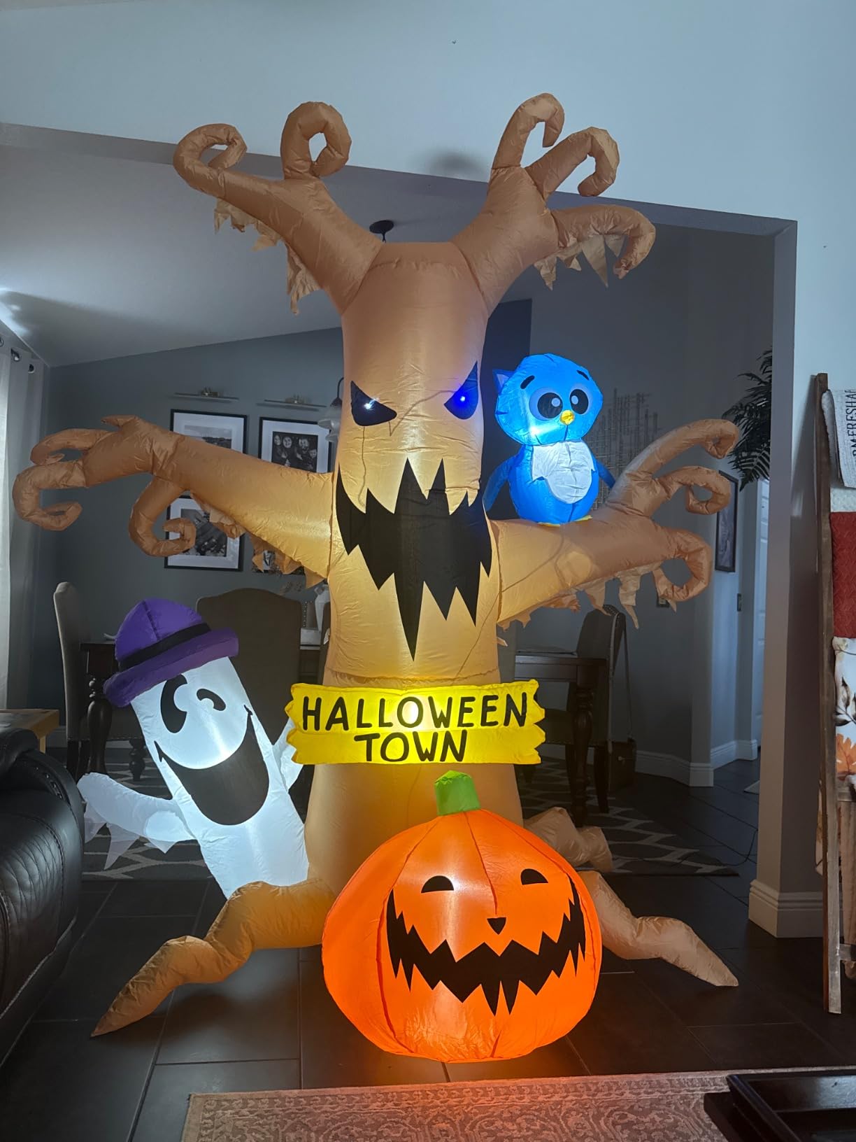 GOOSH 8 FT Halloween Inflatables Dead Tree Outdoor Decorations with Owl Ghosts and Pumpkins, Blow Up Yard Decorations with Built-in LED Lights for Outdoor Party Garden Lawn Decor customer photo 2