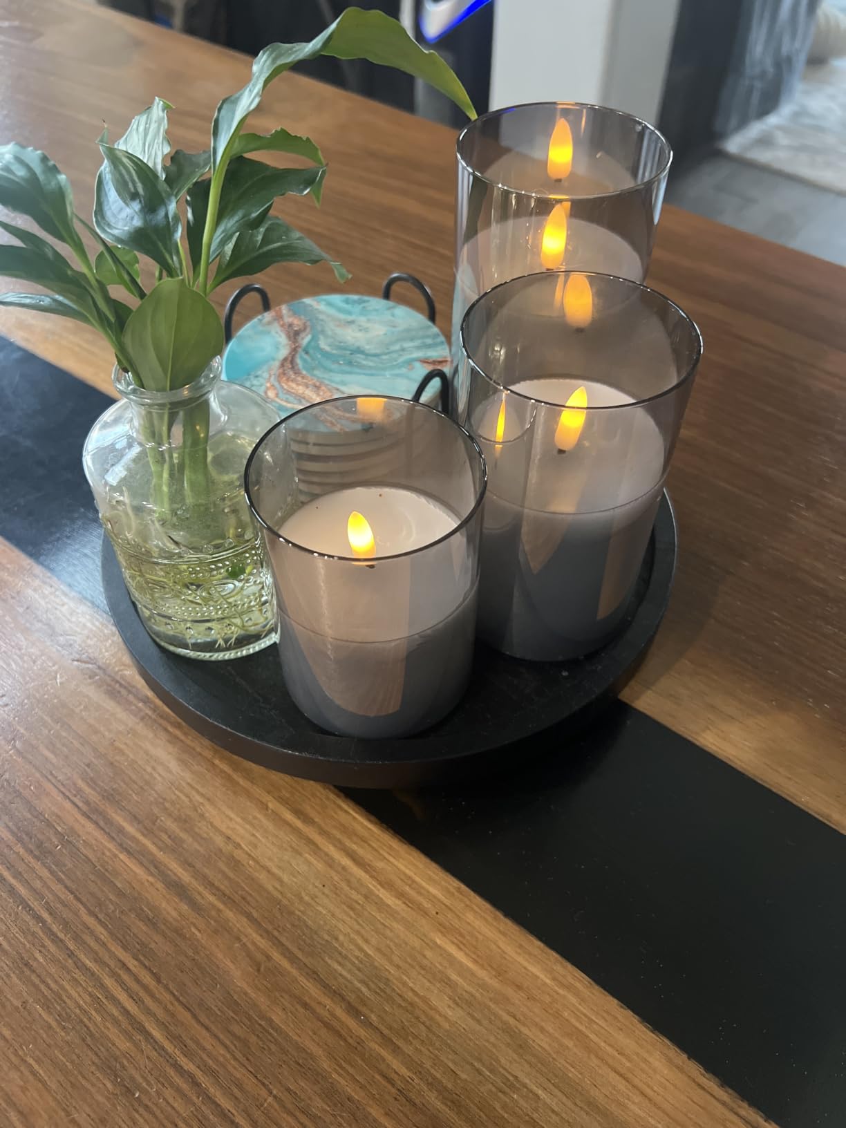 Eywamage Gold Glass Flameless Pillar Candles with Remote, Flickering Fall LED Candles Battery Operated Set of 3 customer photo 2