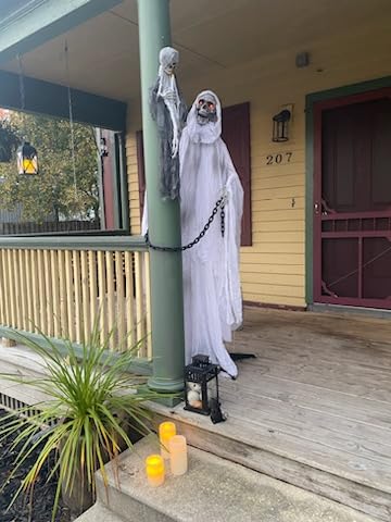 Haunted Hill Farm Life-Size Scary Grim Reaper with Chain, Halloween Animatronic with Touch Activated Lights and Sounds, Battery Operated Indoor or Covered Outdoor Halloween Decorations, Halloween Prop | Life-Size 5.5-Ft Grim Reaper with Chain Animatronic, Touch Lights and Sounds, Battery Operated, Indoor or Outdoor Décor customer photo 1