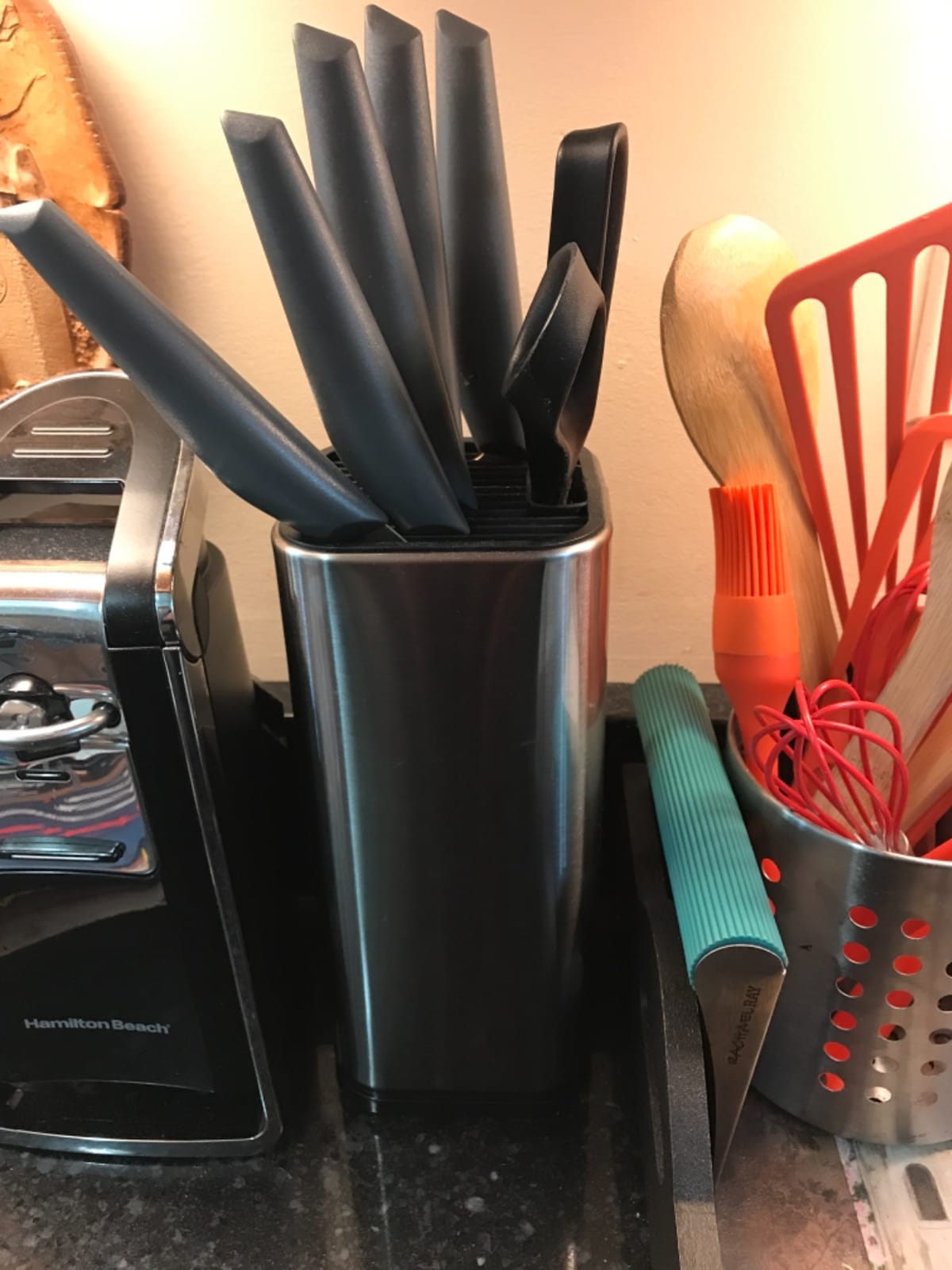 Laxinis World Universal Knife Block, Stainless-Steel Modern Rectangular Design with Scissors-Slot, Knife Holder Counter-top Storage, Holds 12 8”-Blade Knives, 9.1” by 4”(knives not included) customer photo 2