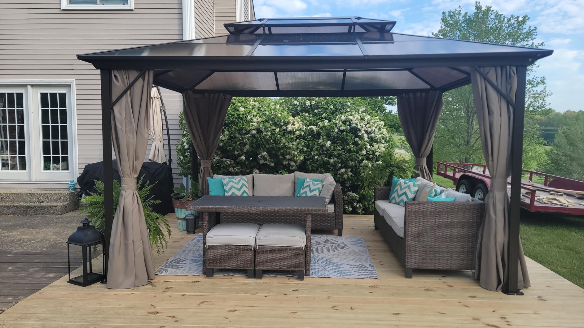 YOLENY 10'x13' Hardtop Gazebo, Outdoor Polycarbonate Double Roof Canopy, Aluminum Frame Permanent Pavilion with Curtains and Netting, Sunshade for Garden, Lawns, Patio customer photo 2