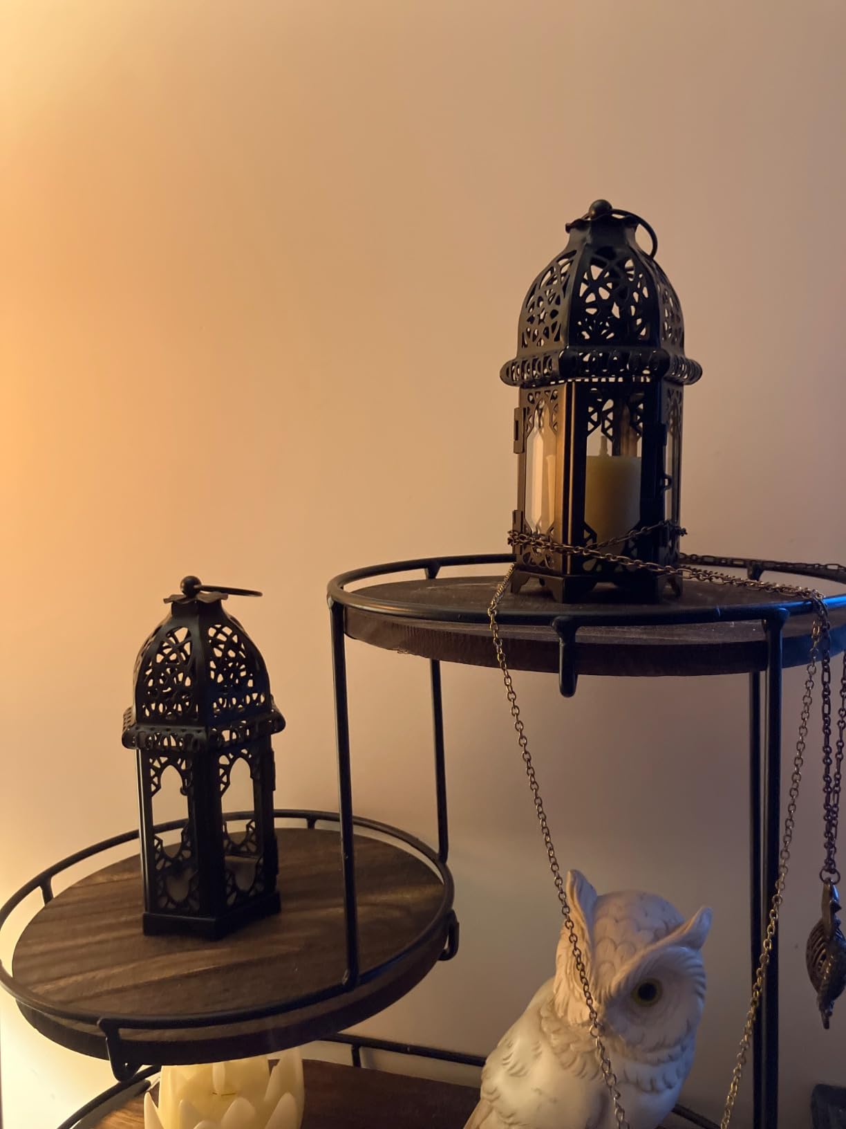 NUPTIO 6 Pcs Hanging Candle Holder Lantern Centerpiece Table/Hanging Glass Hexagon Moroccan Candle Lantern Holders, Black customer photo 2