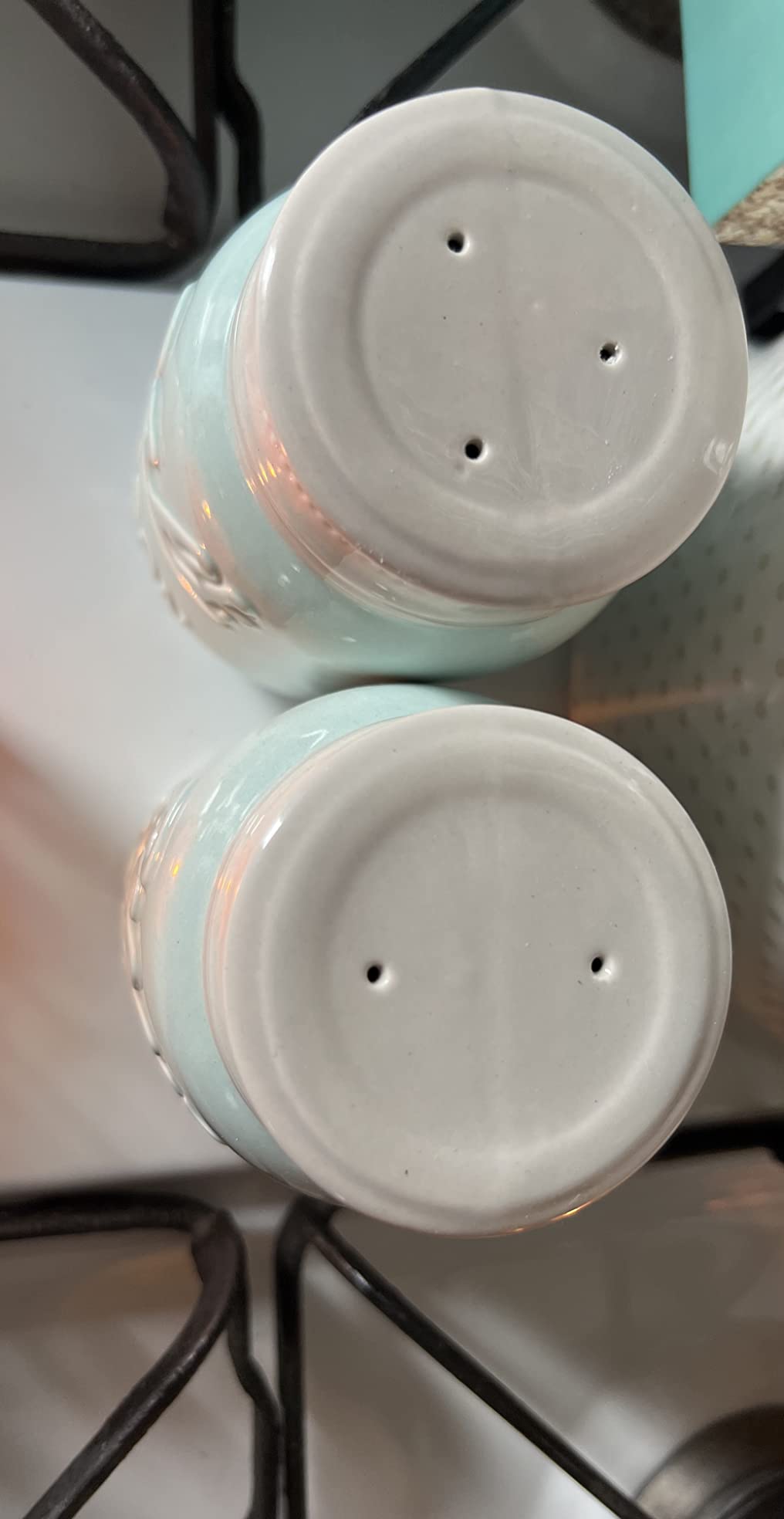 Comfify White and Grey Salt and Pepper Shakers Large - 3.5 oz Modern | Decorative Mason Jar Decor, Vintage, Rustic, Shabby Chic, Sturdy Ceramic, Adorable customer photo 2