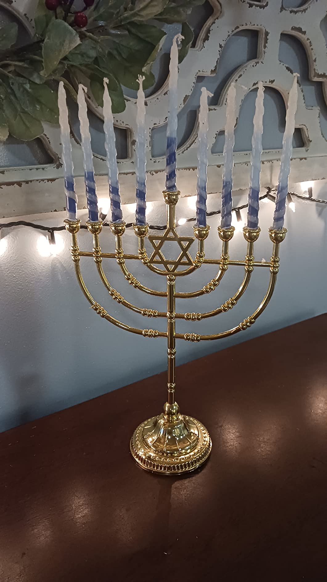 Ner Mitzvah Traditional Bronze Candle Menorah - Chanukah Candles - 9