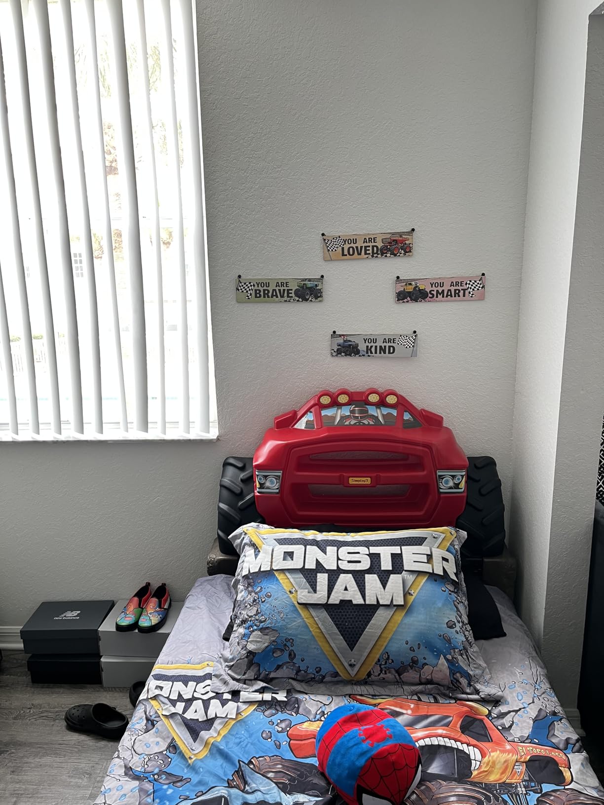 Simplay3 Monster Truck Headboard, Twin Size Plastic Car Bed Headboard for Kids, Toddlers and Boys with Toy Car Storage - Red, Made in USA customer photo 1