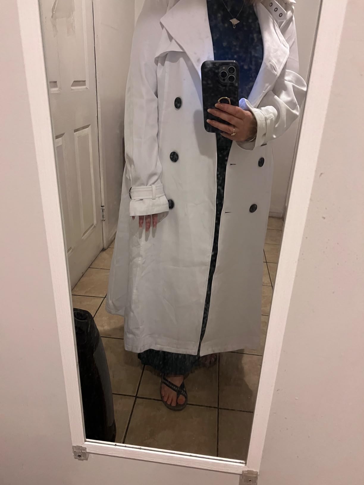 ebossy Women's Double Breasted Duster Trench Coat Slim Long Sleeve Overcoat customer photo 1