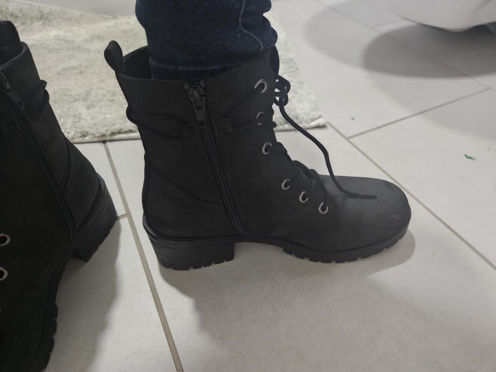Dunes Women's Kobe Heeled Combat Boots – Lace-Up with Side Zipper, Memory Foam Insoles, Faux Fur Lining, Vegan Nubuck Leather, Wide Widths Available customer photo 1