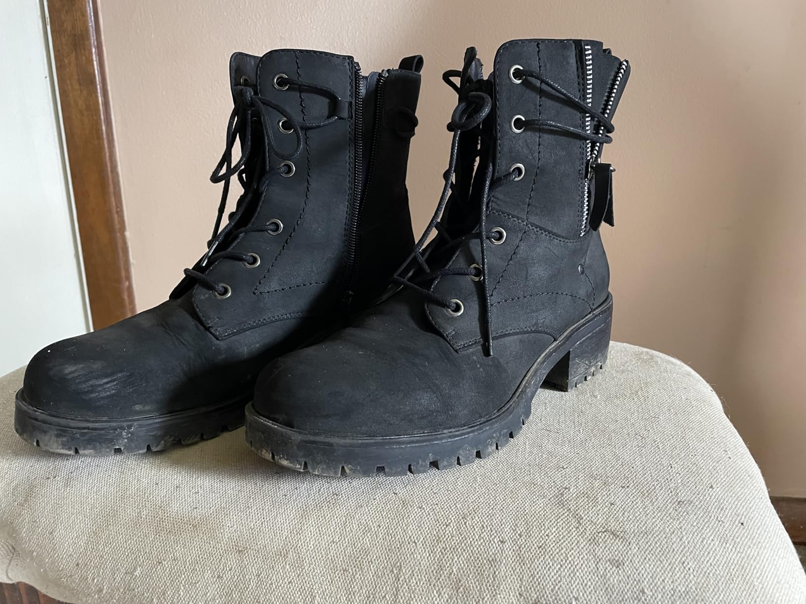 Dunes Women's Kobe Heeled Combat Boots – Lace-Up with Side Zipper, Memory Foam Insoles, Faux Fur Lining, Vegan Nubuck Leather, Wide Widths Available customer photo 2