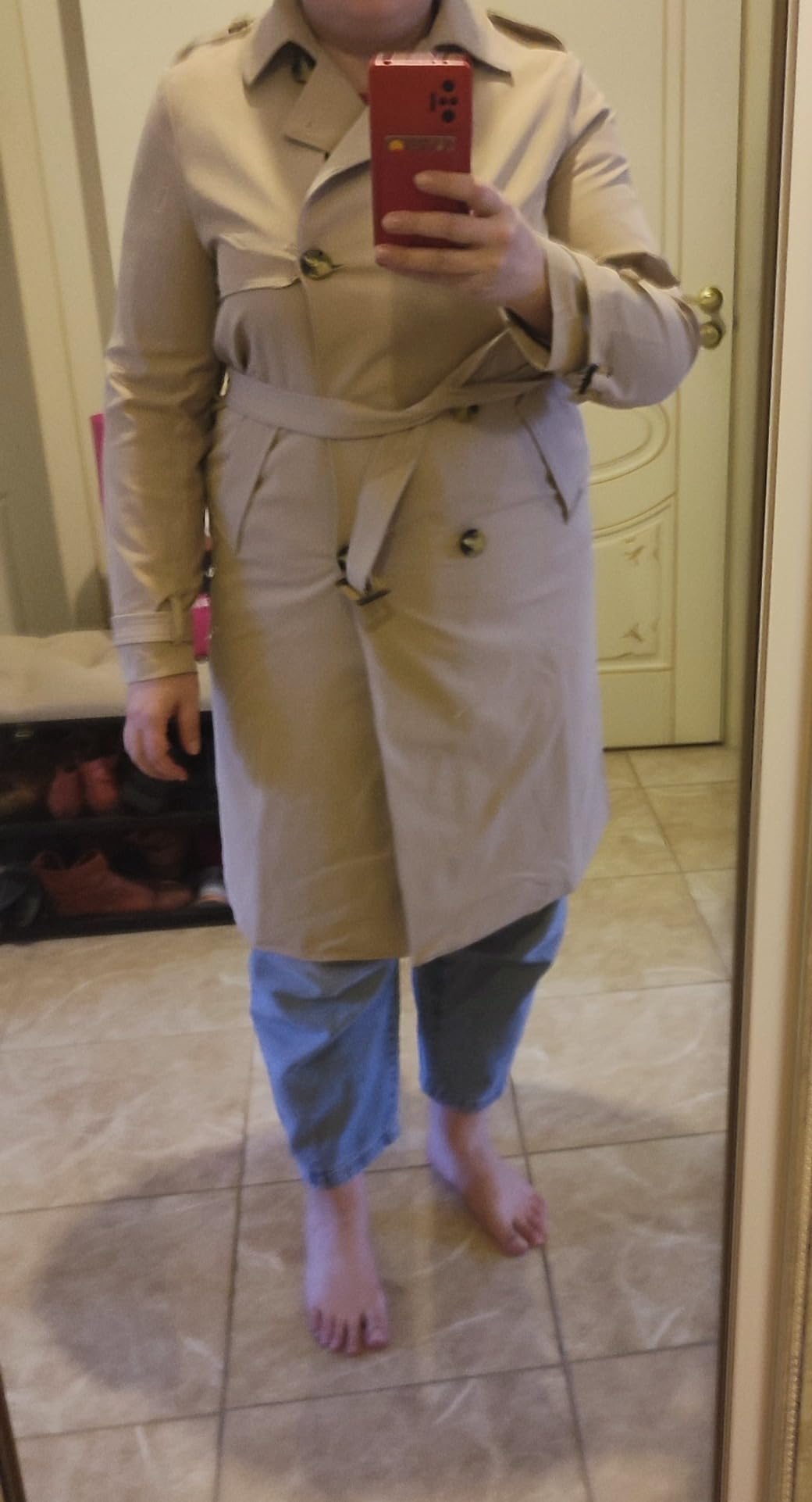Orolay Women's 3/4 Length Double Breasted Trench Coat Lapel Jacket with Belt customer photo 1